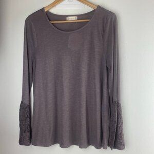 NWT Altar'd State Knit Top Lace Bell Sleeves Size Large Sparrow Grey